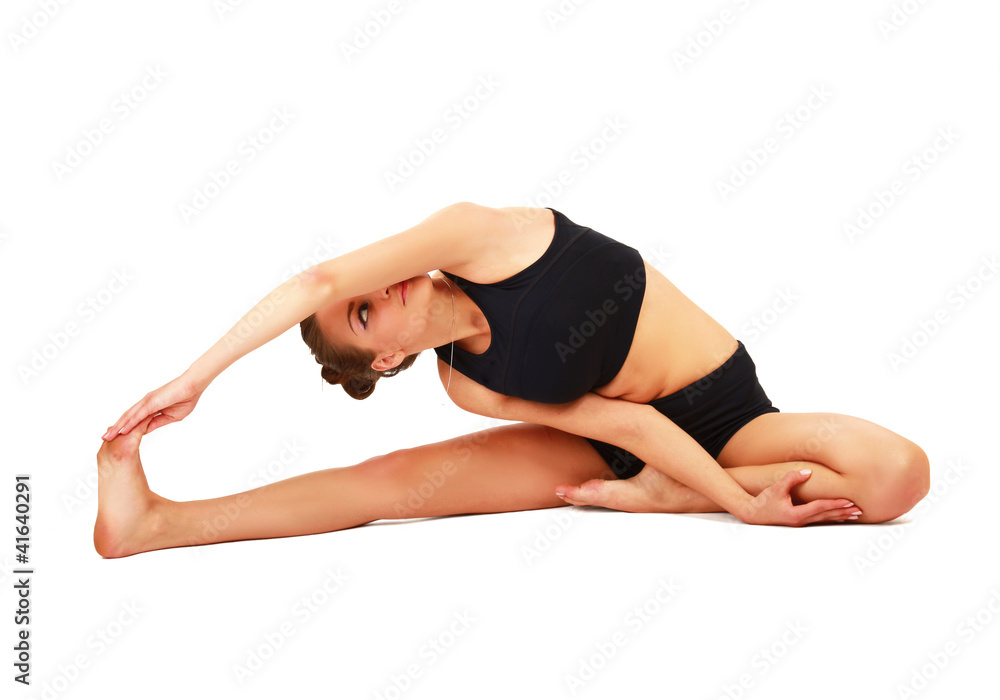 smiling woman doing stretching excersises smiling woman doing stretching excersises