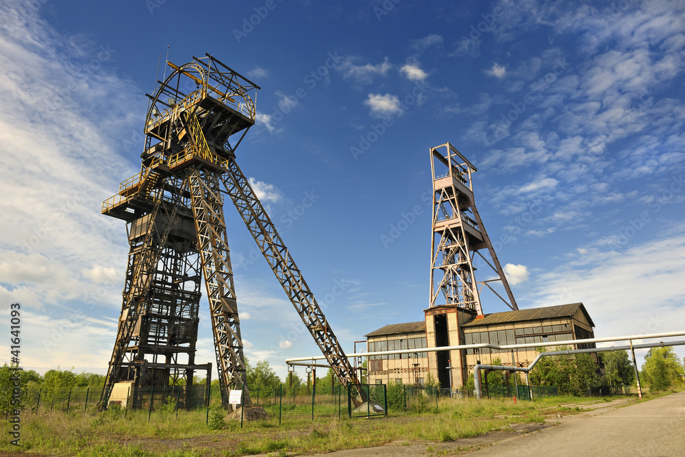 Pit head winding gears at disused coal mine in Forbach Pit head winding gears at disused coal mine in Forbach