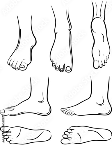 Seven man feet isolated on white background
