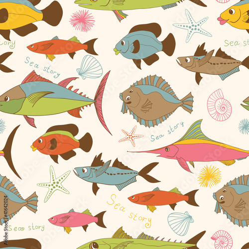 motley fishes seamless pattern
