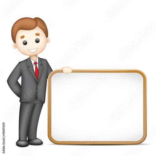 3d Business Man in Vector with Blank Board