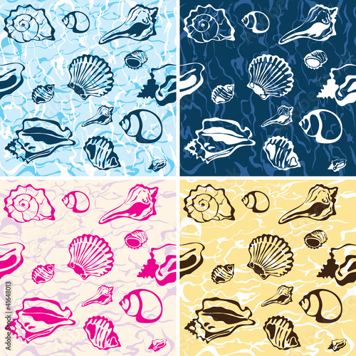 seamless seashell background, marine vector pattern photo