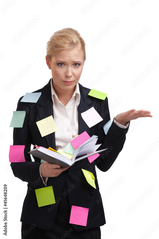 Business woman with a diary isolated on white background Business woman with a diary isolated on white background
