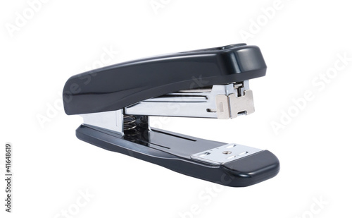Black stapler on a white background
