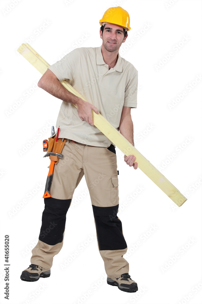 Woodworker with plank of wood Woodworker with plank of wood