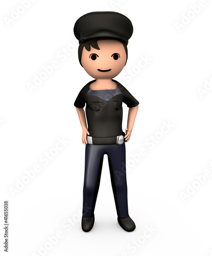 3D Young Male Policeman in Uniform on White