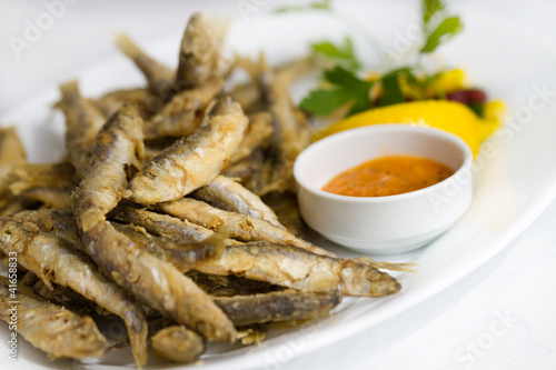 Quadro em tela Fried sprat with souce