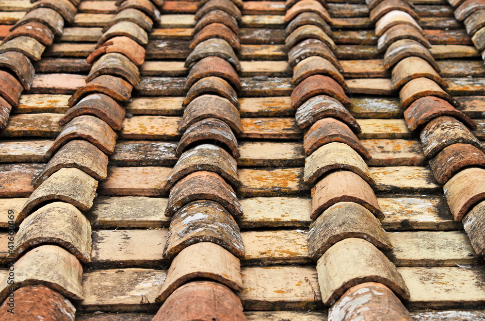 Old red roof clay tiles