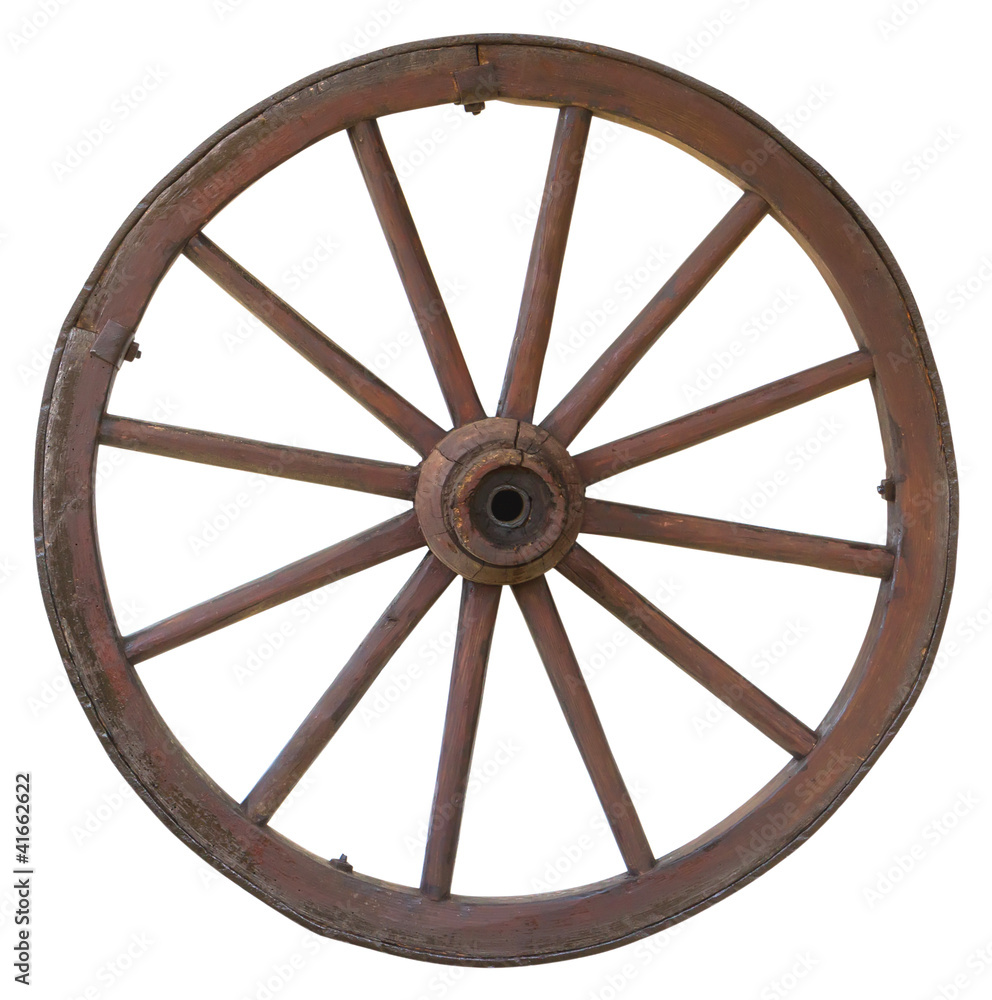 Isolated vintage carriage wheel