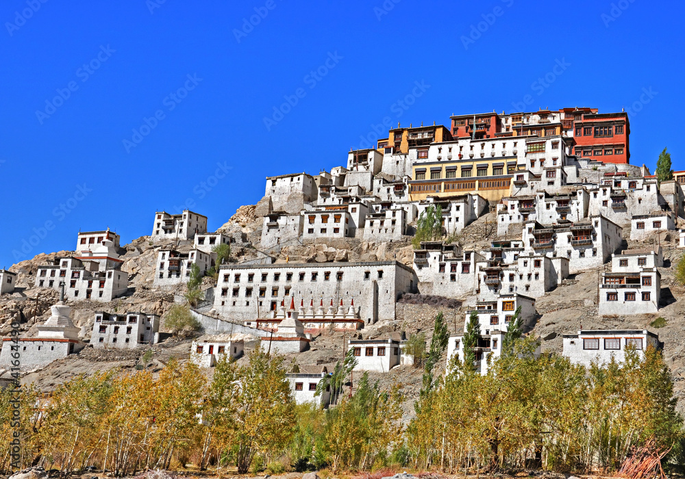 wide shot of thiksey monastery in leh, Ladakh, India