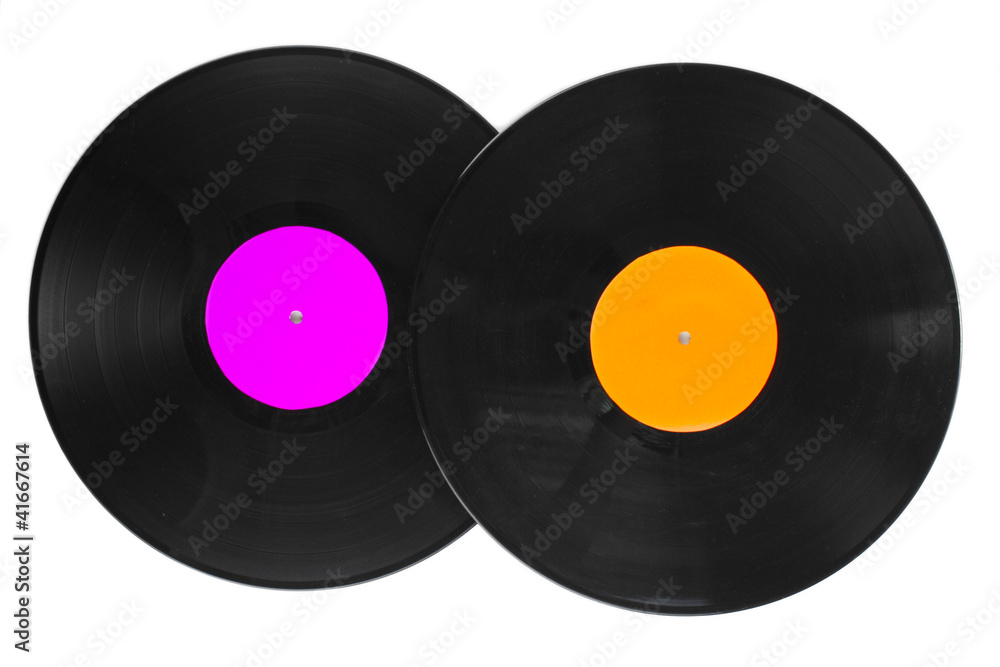 Obraz premium Black vinyl records isolated on white