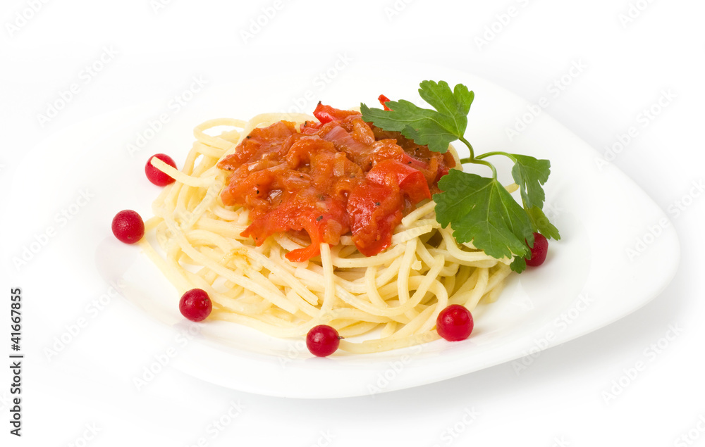 Tasty spaghetti with tomatoes and vegetable Tasty spaghetti with tomatoes and vegetable