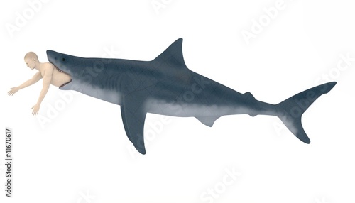 3d render of artificial character eaten by shark