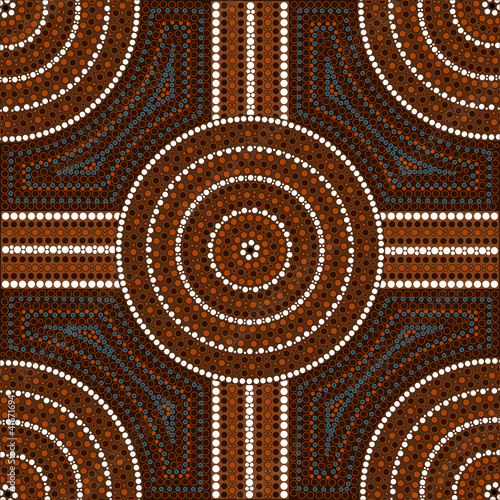 A illustration based on aboriginal style of dot painting depicti