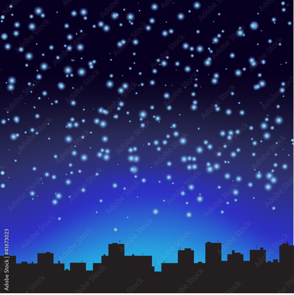 City at night. The starry sky. Vector illustration.