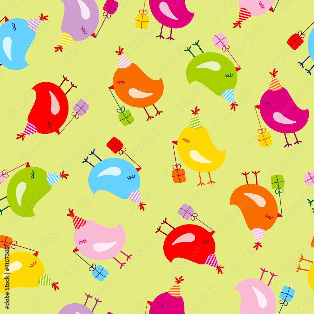 Obraz premium Seamless Pattern Birthday Birds Green Background