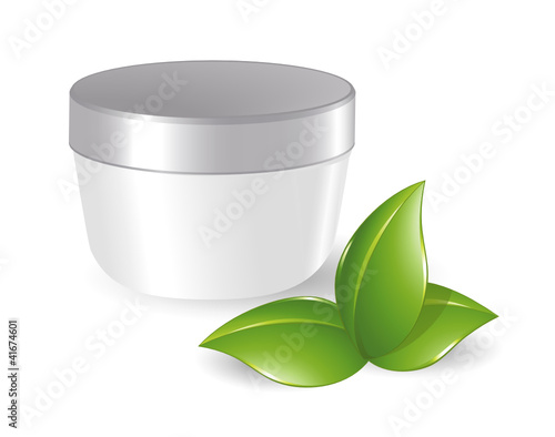 Blank cosmetic container with green leafs