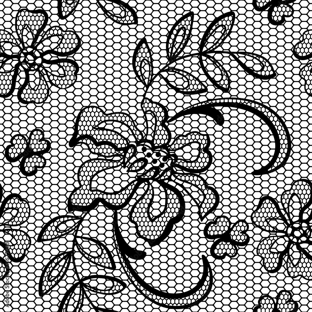 Old lace background, ornamental flowers. Vector texture. - obrazy, fototapety, plakaty 