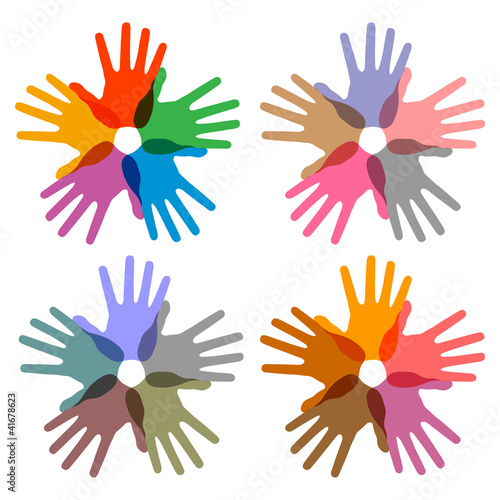 set of colorful hand print icons, vector
