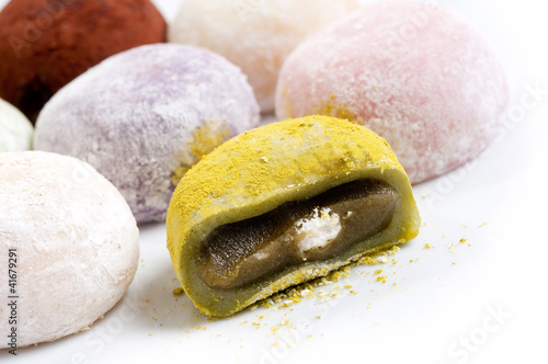 Japanese confectionery, mochi on white background photo