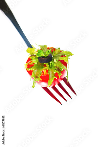 Salad canape on a fork