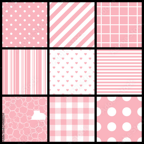 9 Different Seamless Pattern Rose/White