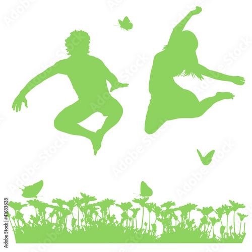 couple de silhouette sautant