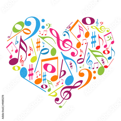 Coração colorido com notas musicais - gosto pela música photo