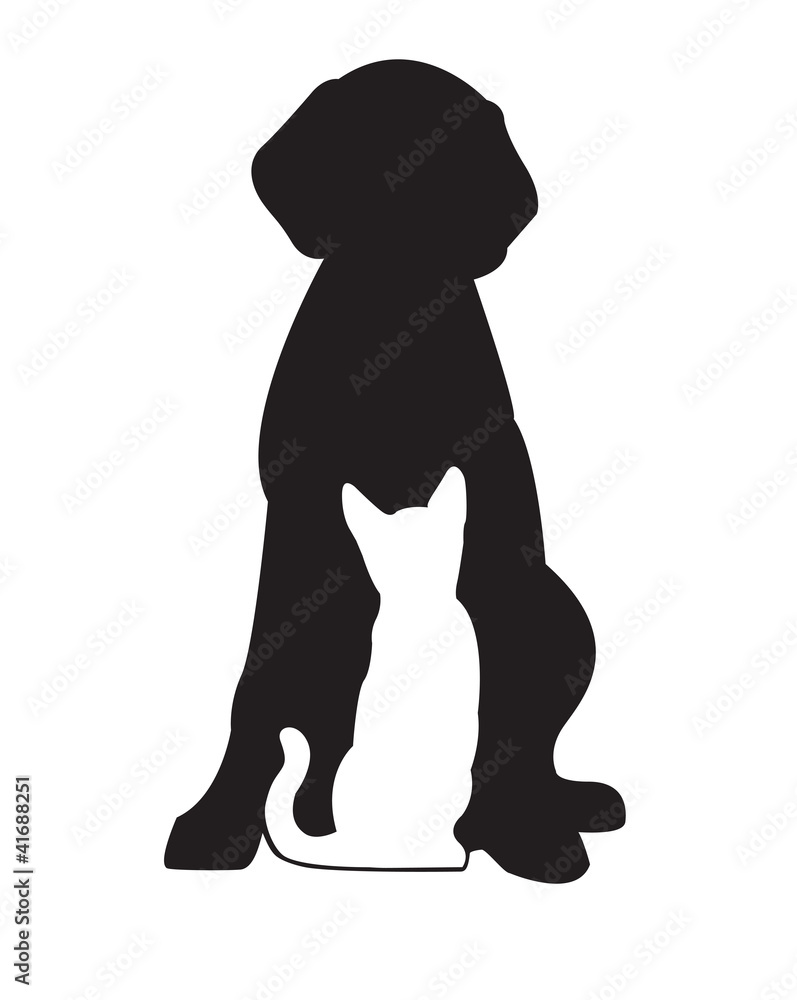Black silhouette of dog and white cat isolated on white Stock Vector ...