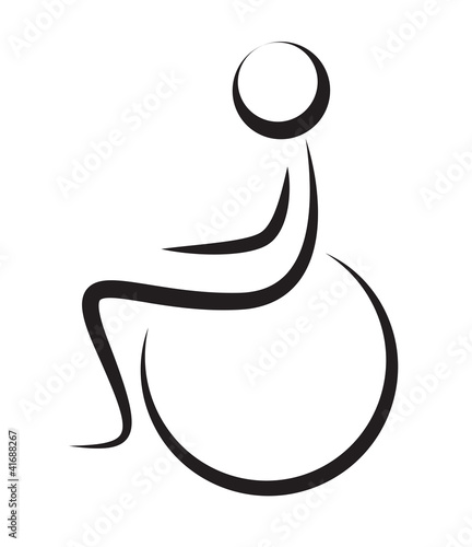Silhouette of disabled person on wheelchair isolated on white
