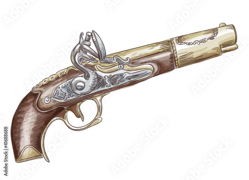 French flintlock antique pistol (late 18th - early 19th Century)