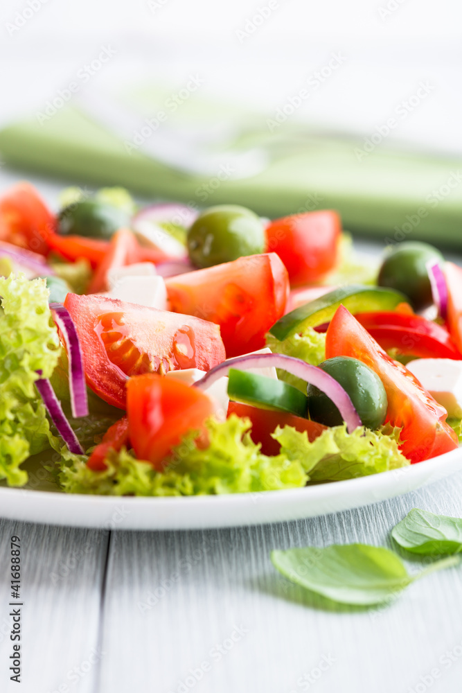 Vegetable Salad with Feta Cheese and Green Olives Vegetable Salad with Feta Cheese and Green Olives