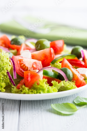 Vegetable Salad with Feta Cheese and Green Olives