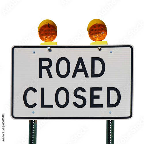 Road closed sign against a white background