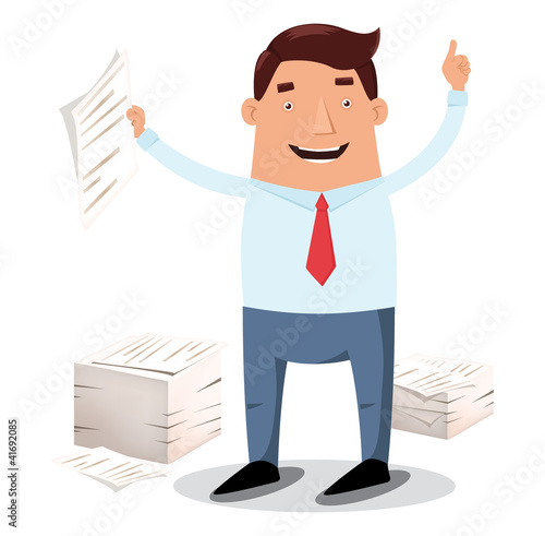 Office worker and piles of papers
