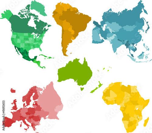 Set of a six silhouettes of a continents