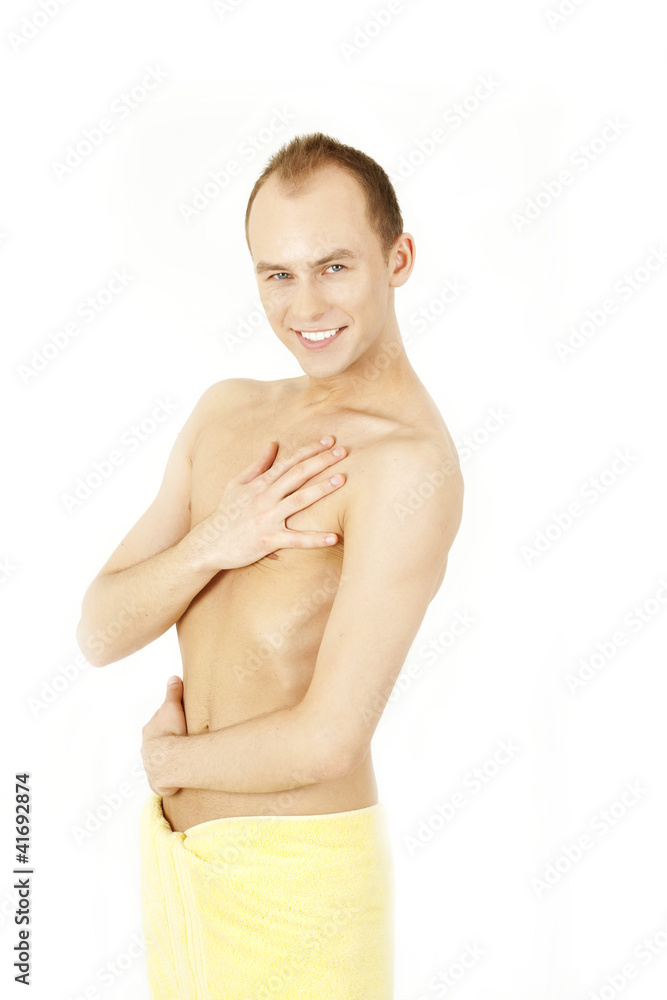 Naklejka premium Man covered with towel