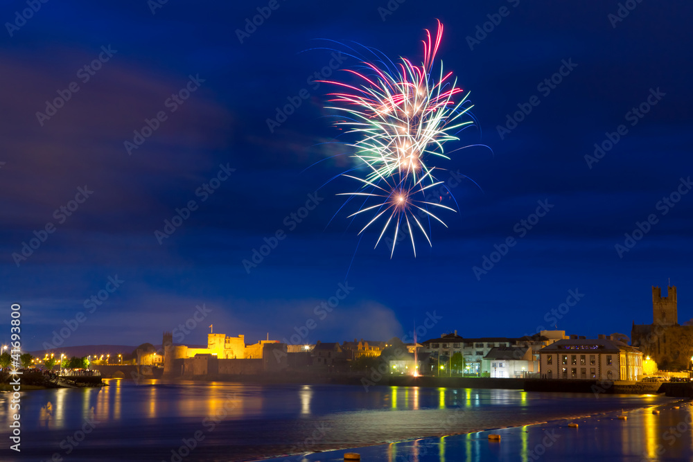 Fireworks over King John Castle in Limerick, Ireland