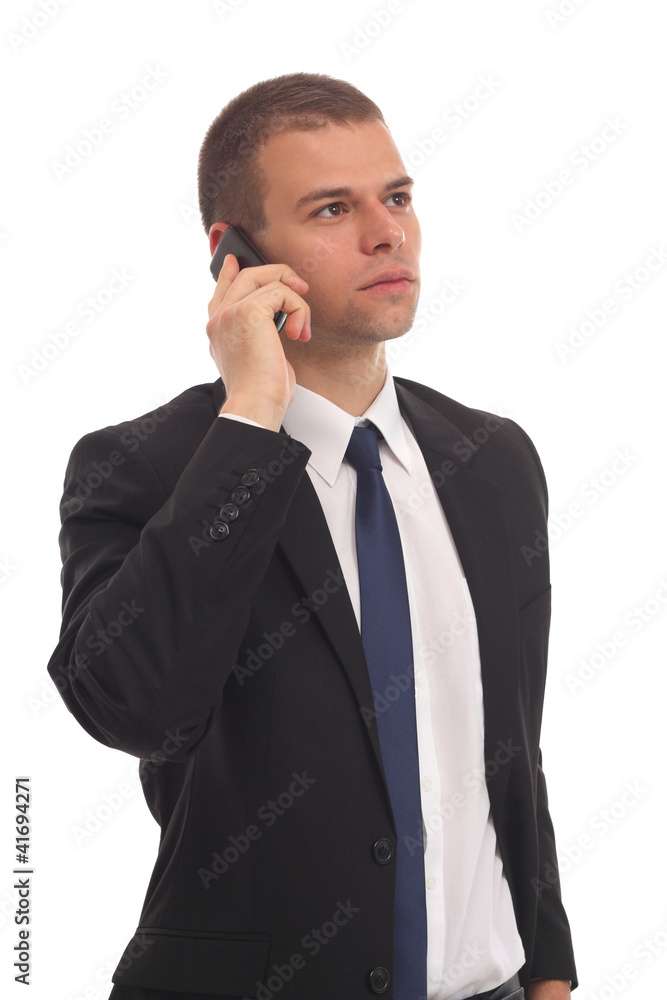 Portrait of a business man with phone isolated on white Portrait of a business man with phone isolated on white