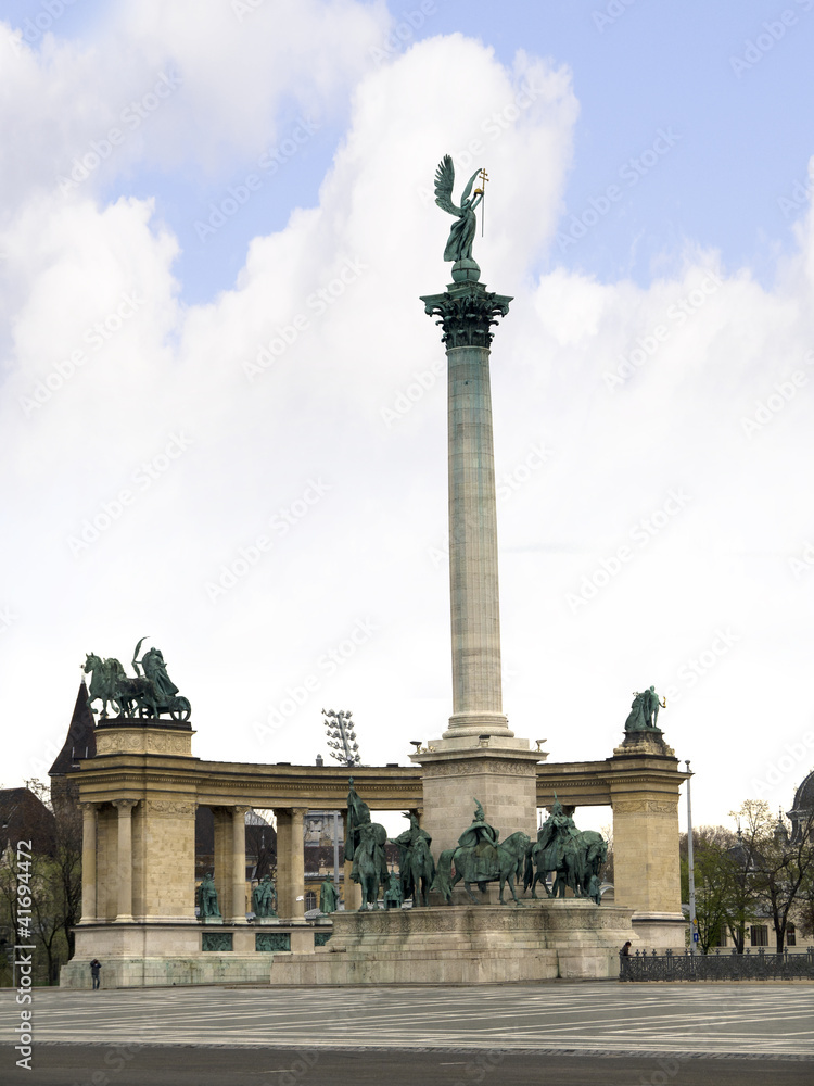 Statues in Heroes Square in Budapest Hungary