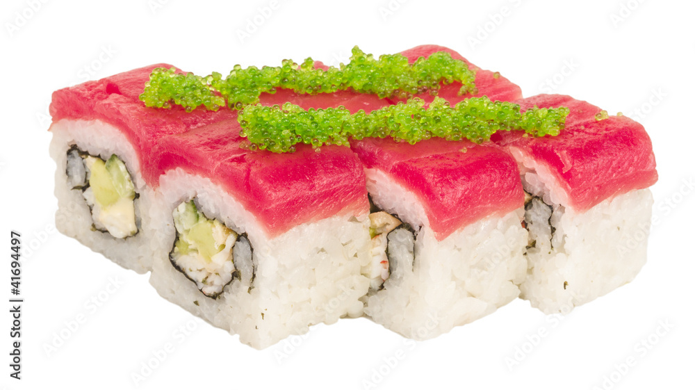 Maki Sushi - Roll made of Crab, avocado, cucumber inside. Fresh Maki Sushi - Roll made of Crab, avocado, cucumber inside. Fresh
