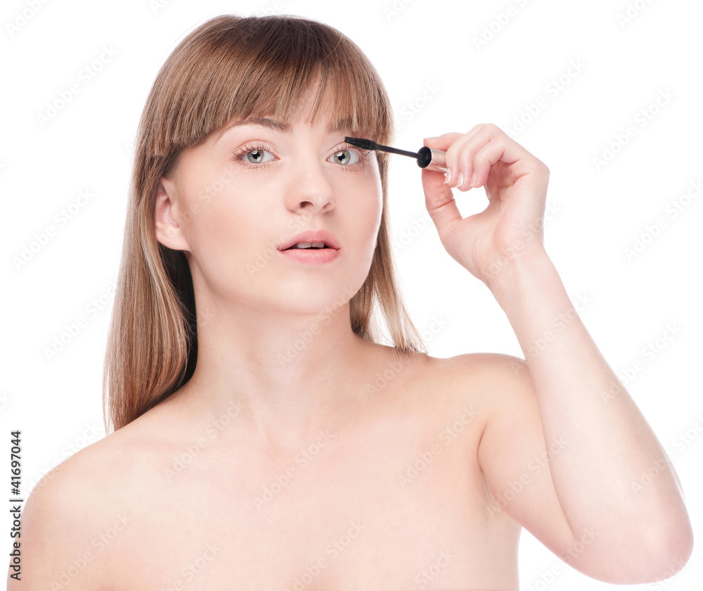 Beautiful woman with make up brush Beautiful woman with make up brush