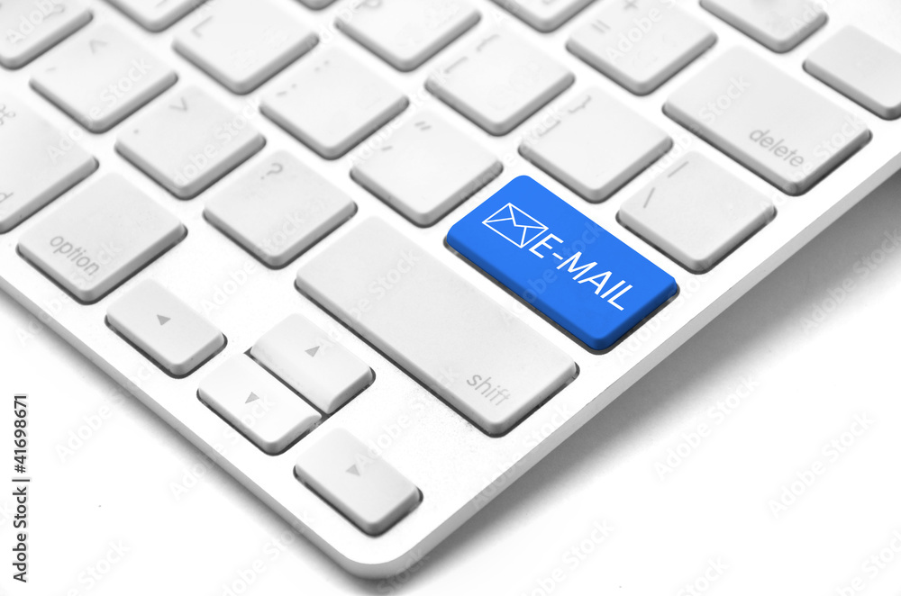 A keyboard with a blue key with the Thumb's e mail icon A keyboard with a blue key with the Thumb's e mail icon
