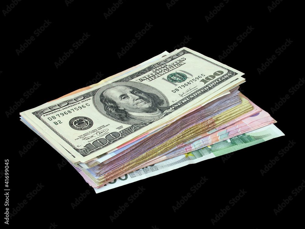 pile of banknotes (dollars and euro) pile of banknotes (dollars and euro)