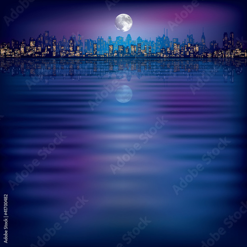 abstract night background with silhouette of city