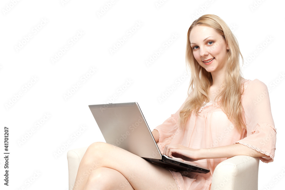 Portrait of young beautiful smiling woman with laptop Portrait of young beautiful smiling woman with laptop