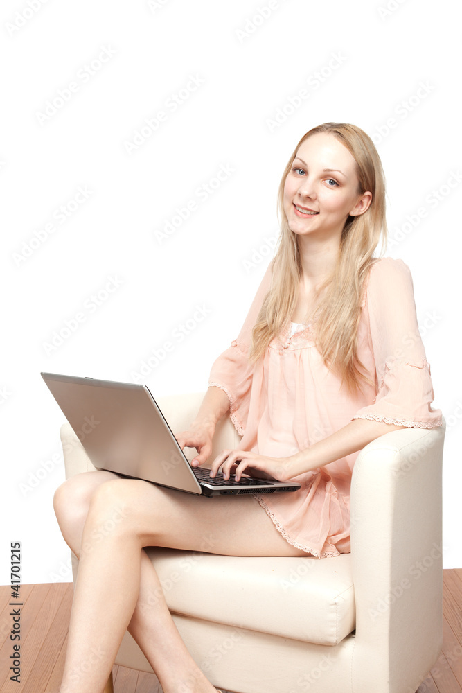 Portrait of young beautiful smiling woman with laptop Portrait of young beautiful smiling woman with laptop