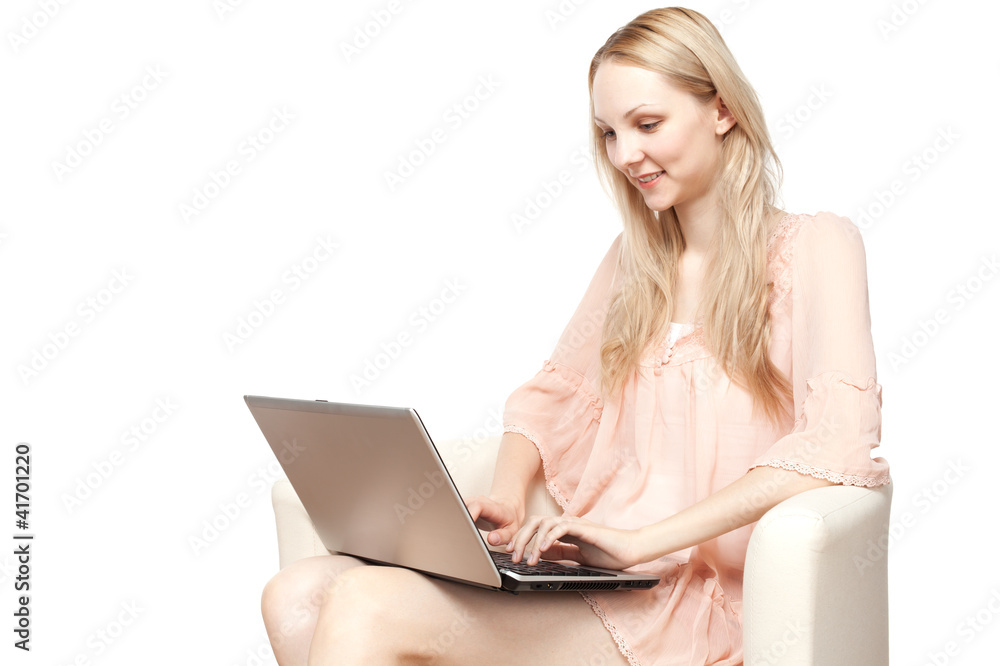 Portrait of young beautiful smiling woman with laptop Portrait of young beautiful smiling woman with laptop