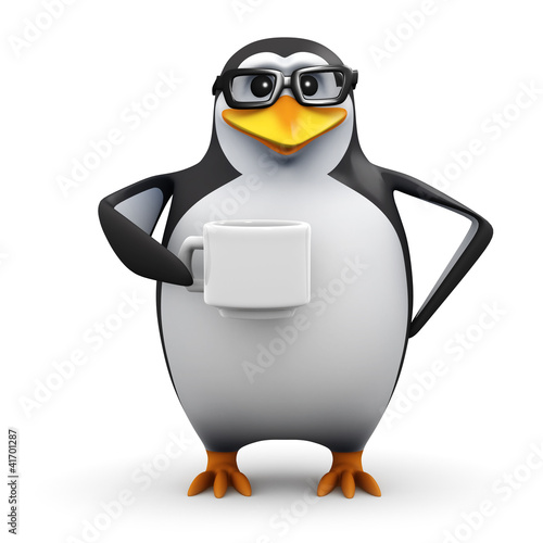 3d Penguin in glasses drinks coffee © Steve Young