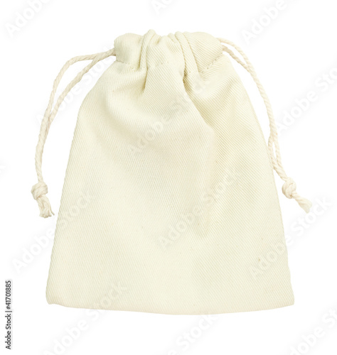 isolated purse string cotton bag on white background